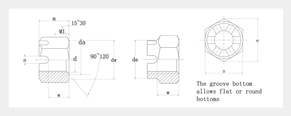 Hexagon Slotted Nuts 2D